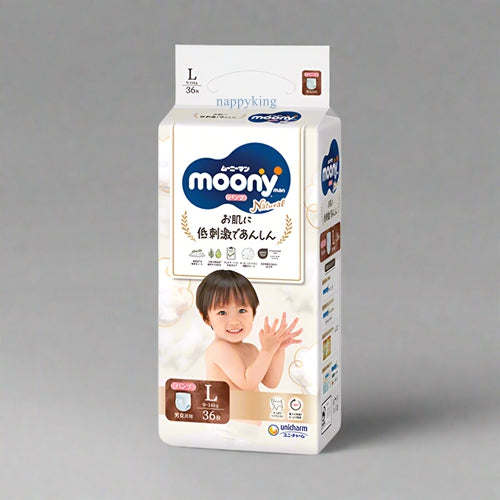 Natural Moony Organic Cotton Pull Up Nappy Pants Size L for 9-14kg Sensitive Skin Babies 36 Pieces