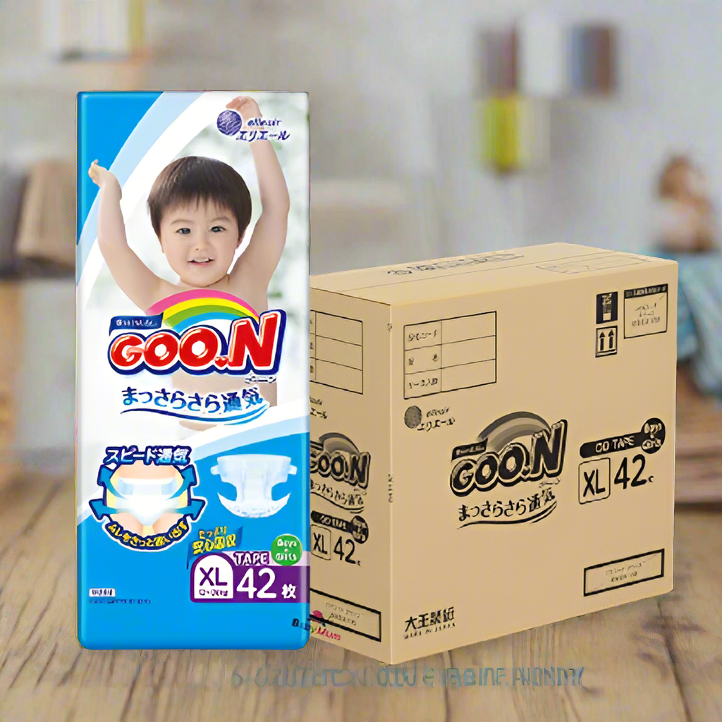 4-Pack GOO.N Ultra Dry & Soft Vitamin E Nappies Size XL for 12-20Kg Babies 42Pack Carton Sale