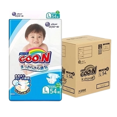 GOO.N Ultra Soft Dry Vitamin E Nappy Size L - 216 Pieces (4 Packs) - Carton Deal for 9-14kg Babies