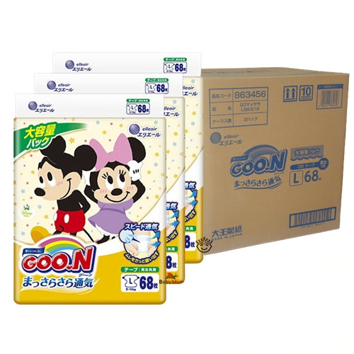 GOO.N Disney Ultra Dry Smooth Breathable Nappy Size L - 3 Packs (68Pk) for 9-14kg Babies