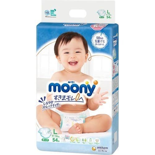 Unicharm Moony Super Soft Dry Nappy L for 9-14kg Babies 54PK, Ultimate Comfort & Protection