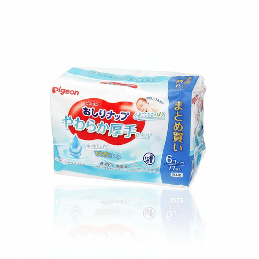 Pigeon Pure Water 99% Baby Wipes Soft and Thick Finish 77 Sheets × 6 Packs