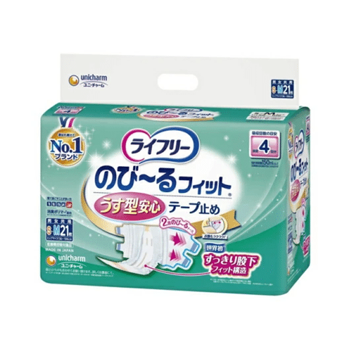 Unicharm Lifree Nobiru Fit Thin Lightweight Tape-on Adult Nappy | Double-Stretch Tape ® | Sizes S–L