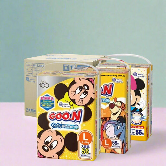 3-Pack Carton Sale: Goo.N Disney Limited Edition Nappy Pants L (9-14kg) - Jumbo Pack of 56 | Smooth Ventilation, Top Quality