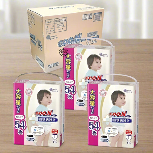 3-Pack GOO.N Plus Premium Skin Comfort Nappy Pants - Size L (9-14kg) for Sensitive Skin Babies - Super Jumbo Pack (54 Pcs)