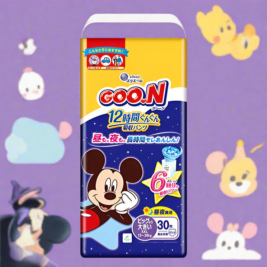 GOO.N Disney Baby Nappy Pants XXL 13-28kg 30 pieces, Japanese domestic version, 12-hour leak-free protection, day and night use, made in Japan