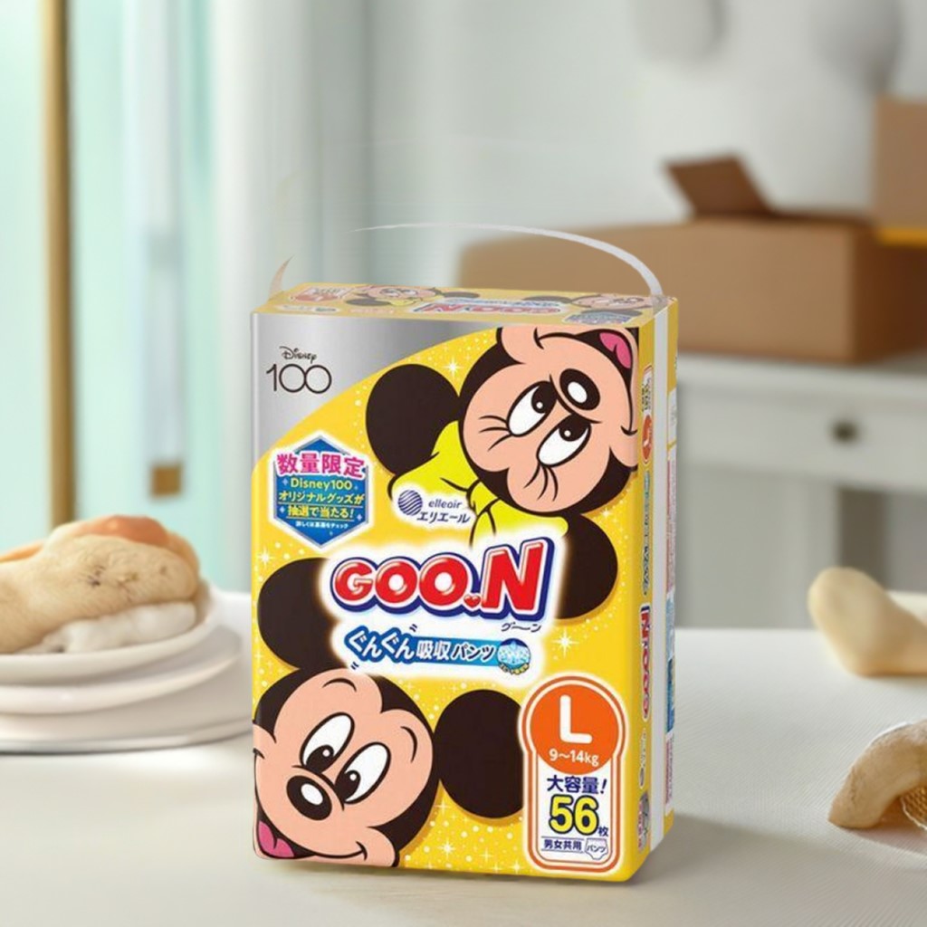 Goo.N Disney Limited Edition Nappy Pants L (9-14kg) | Jumbo Pack - 56 Pieces | Smooth Ventilation, Top Quality