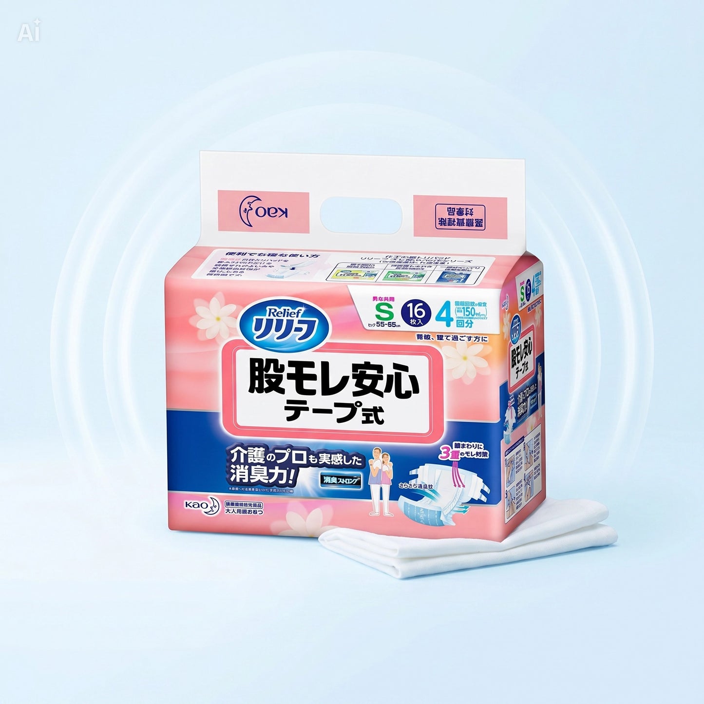 Kao Relief Secure Adult Incontinence Tape Briefs (Size S, 55–85cm) – Bulk Carton (64pk) | High Absorption & Triple Leak Guard | Made in Japan | Fast Australian Shipping