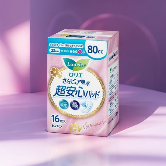 Kao Laurier Sara Pure Super Secure Incontinence Pads 80cc | 16 Pack | Light Bladder Leakage Pads Australia | Unscented | Made in Japan