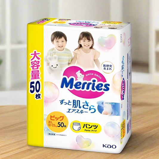 Merries Super Absorbent and Breathable Nappy Pants XL for 12-22kg Babies Super Jumbo 50 Pack Save More Per Piece