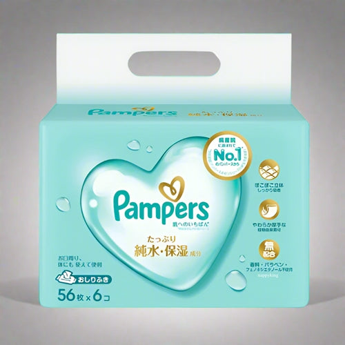 Pampers Premium Sensitive Skin Design Gentle Baby Wipes – Thick Refills, 56 Sheets x 6 Packs