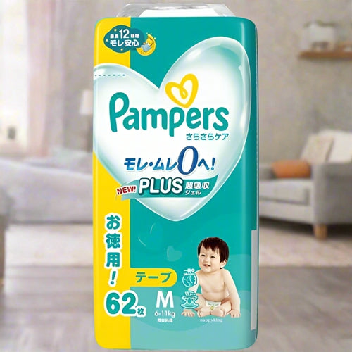 Pampers Silky Smooth Care Nappy Size M (6-11kg) - 62 Pieces Pack, Ultimate Comfort with PLUS Ultra-Absorbent Gel